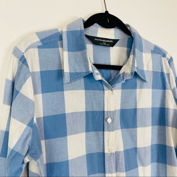 NORMA KAMALI Womans Blue White Checkered Button Down Shirt Lightweight XL - Picture 3 of 11
